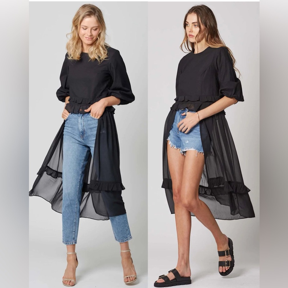 NWT Three of something black high low blouse with chiffon